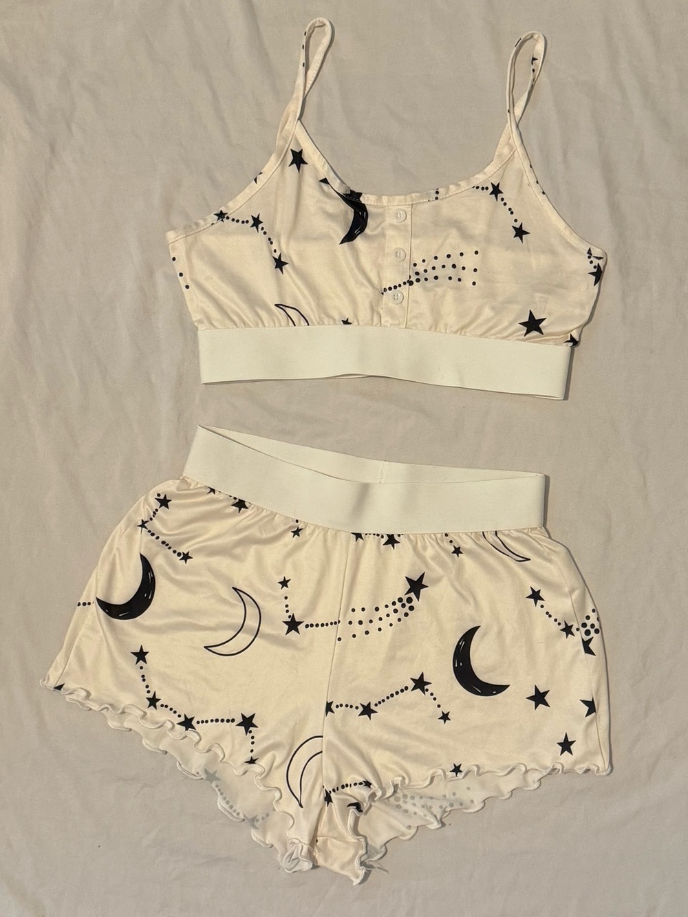 SHEIN Cream Moon & Star Two-Piece Sleep Set - Black Print